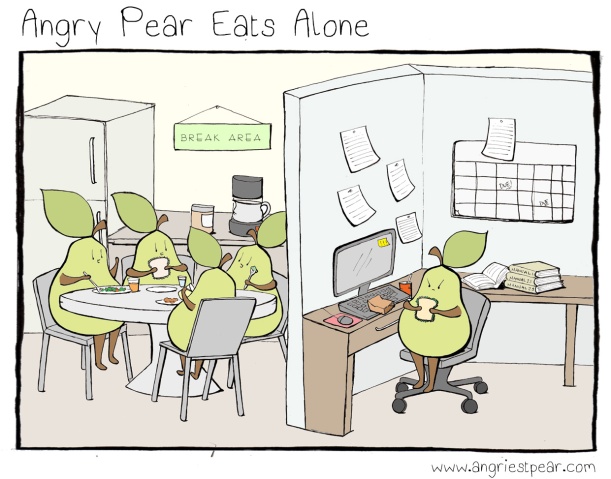 angry pear eats alone
